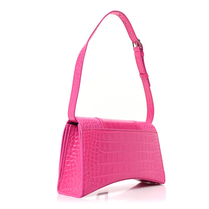 Balenciaga Shiny Calfskin Crocodile Embossed Small Hourglass Sling Shoulder Bag Fuchsia 3 of 9