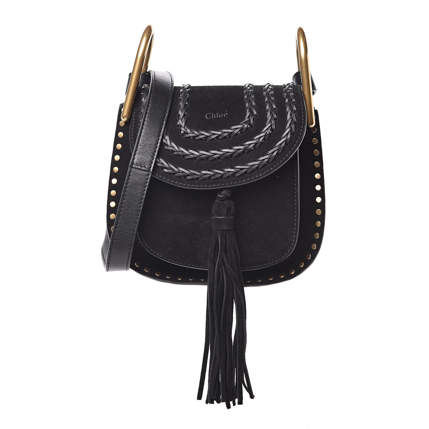 Suede Calfskin Braided Mini Hudson Shoulder Bag Black