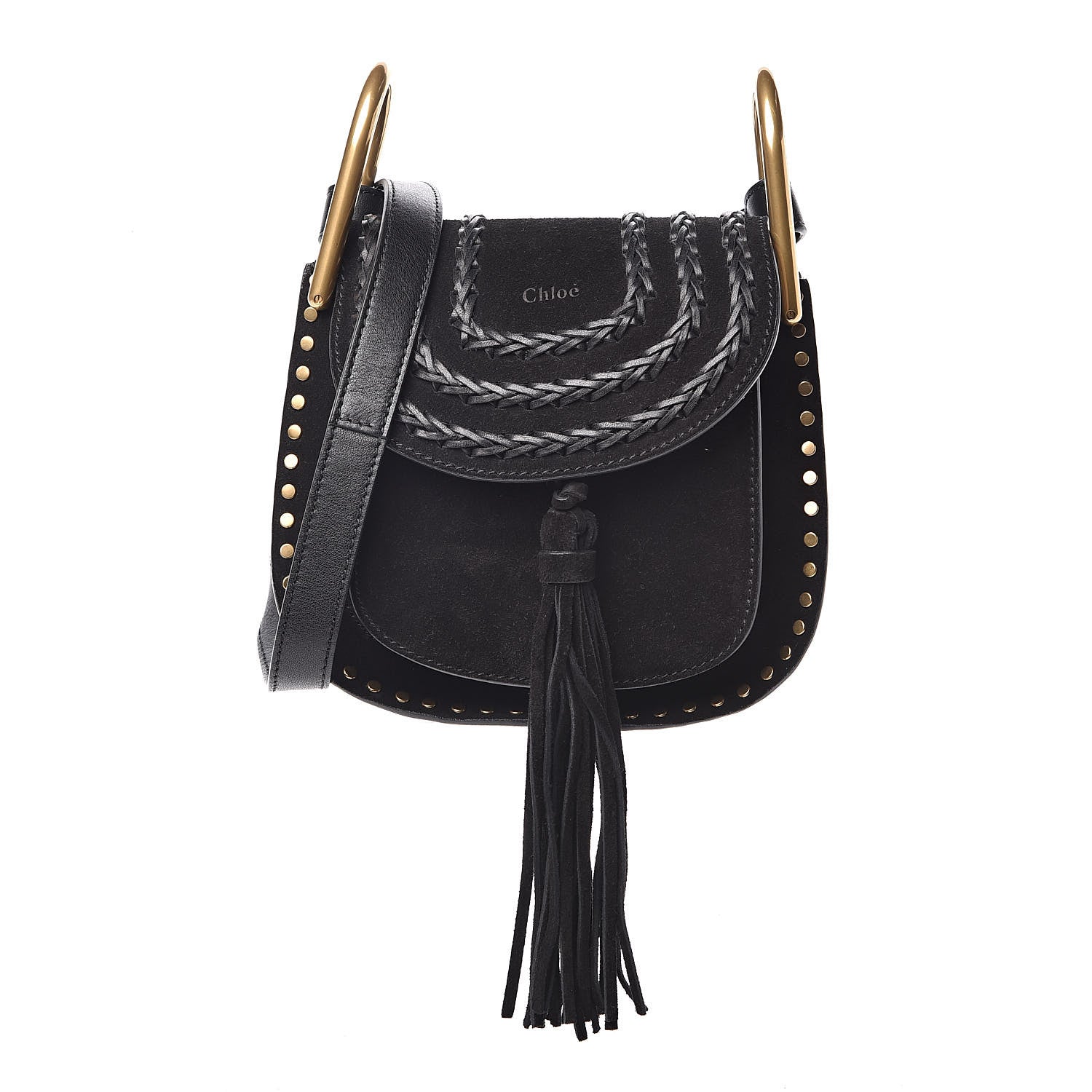 Chloe Suede Calfskin Braided Mini Hudson Shoulder Bag Black 1 of 9