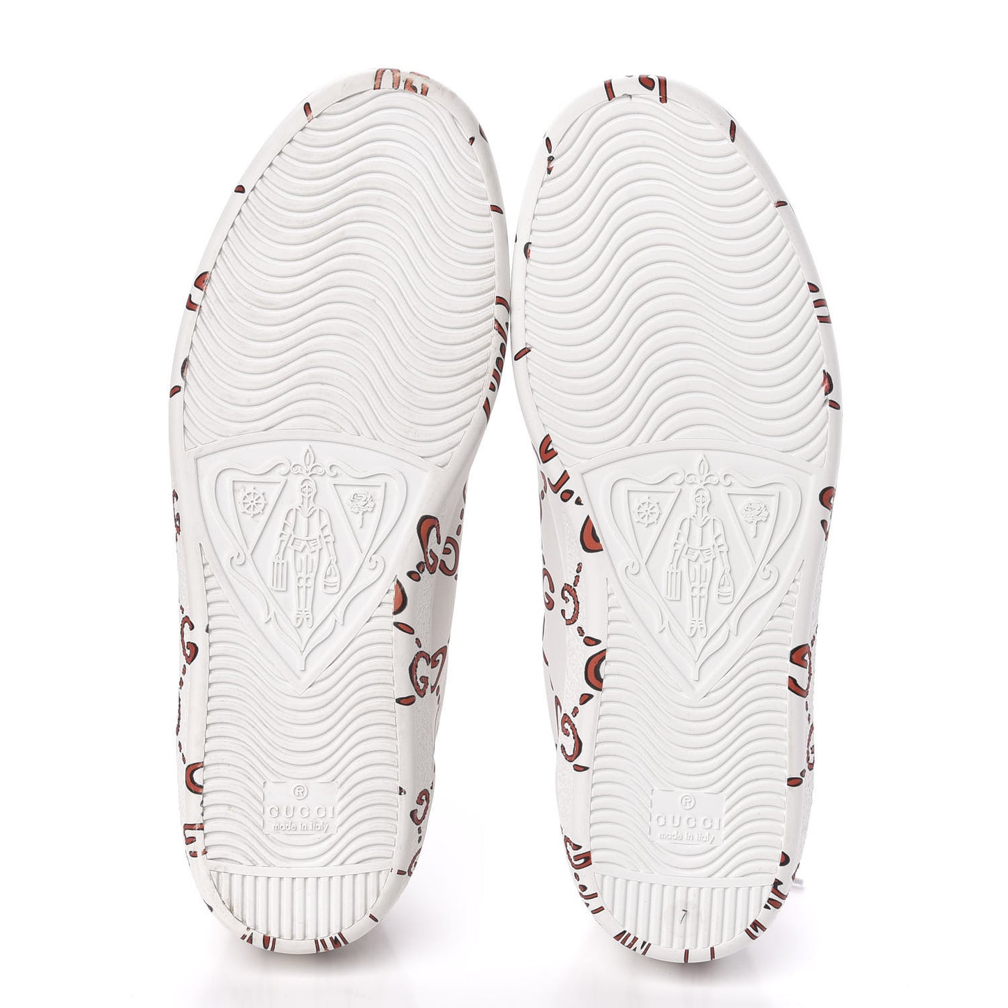 Calfskin GucciGhost Print Mens Ace Sneakers 7 White Hibiscus Red