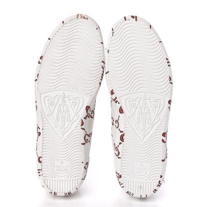 Gucci Calfskin GucciGhost Print Mens Ace Sneakers 7 White Hibiscus Red 5 of 11