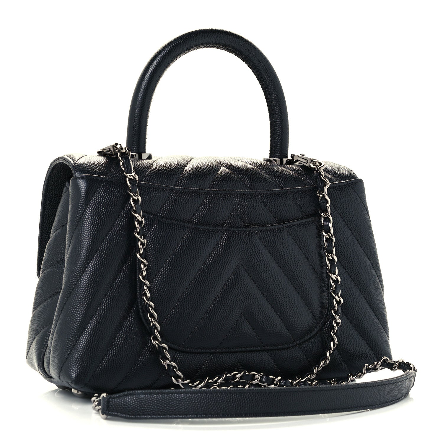 Chanel Caviar Chevron Quilted Mini Coco Handle Flap Black 3 of 12