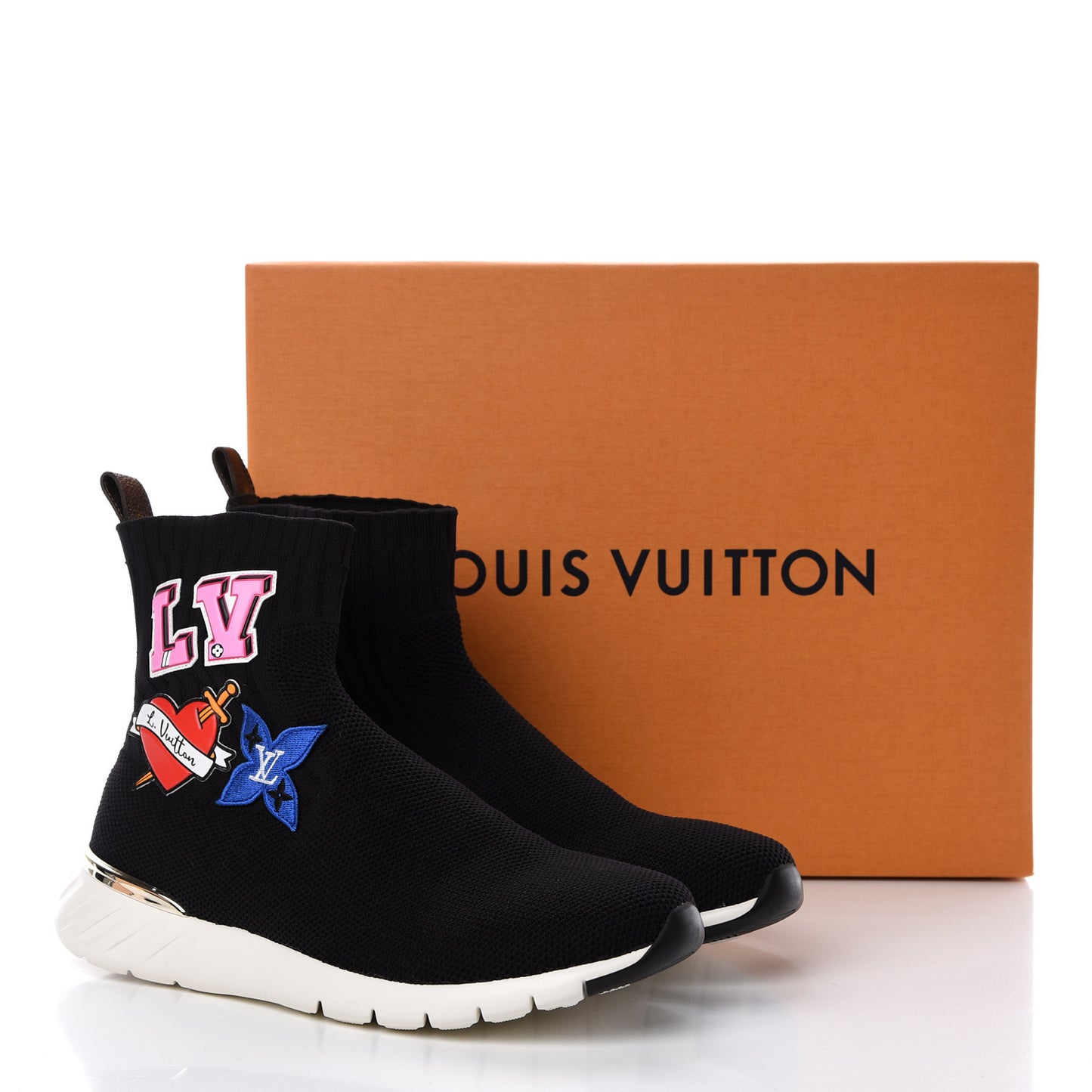 Stretch Fabric LV Black Heart Sock Sneaker 40 Black
