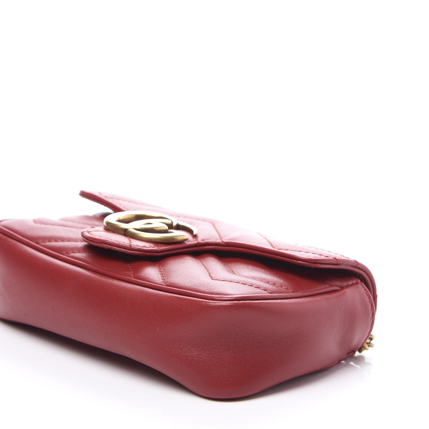 Calfskin Matelasse Super Mini GG Marmont Shoulder Bag Hibiscus Red