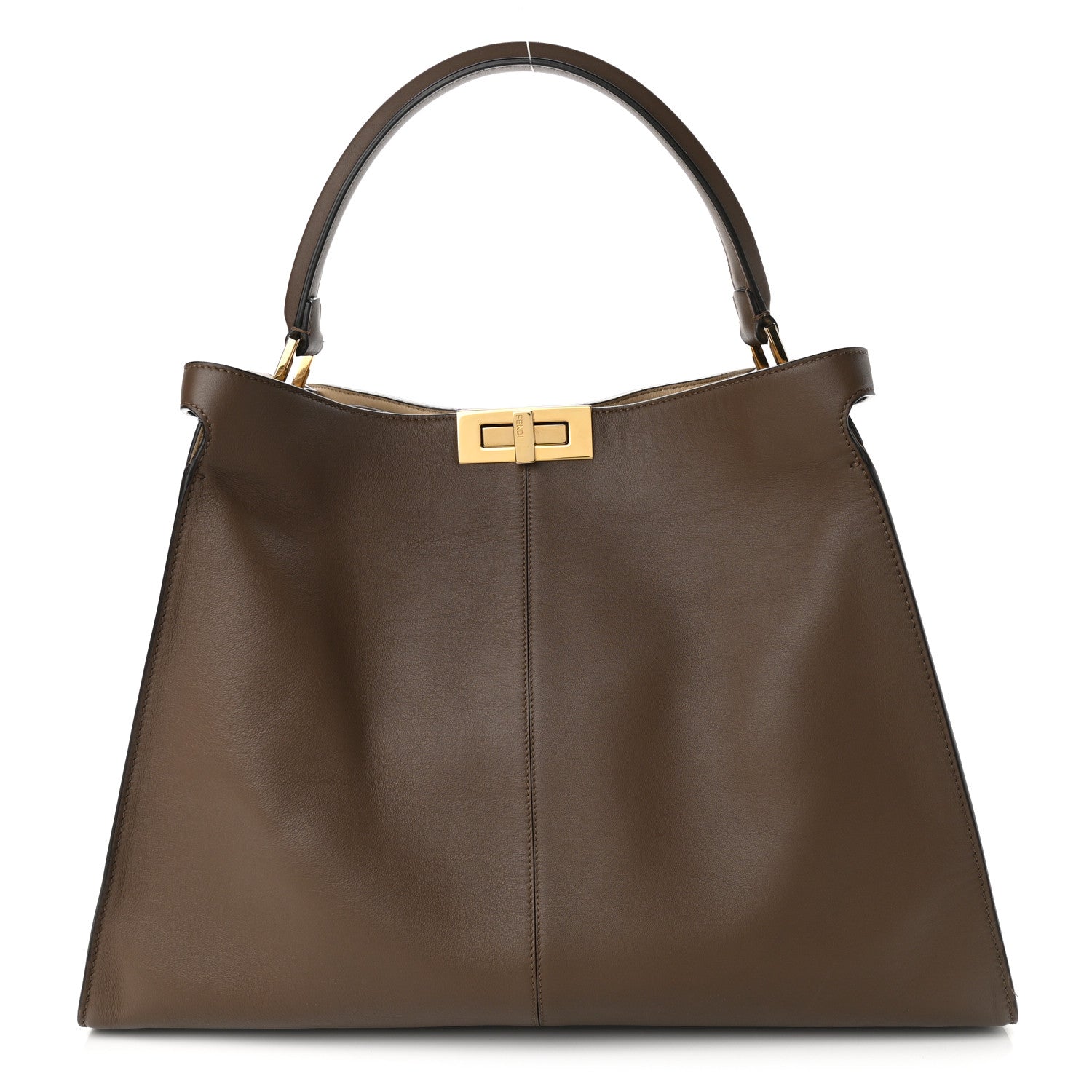 Fendi Vitello Seta Glazed Fabric FF 1974 Large Peekaboo X-Lite Maya Mogano Panna 1 of 10