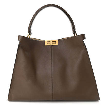 Fendi Vitello Seta Glazed Fabric FF 1974 Large Peekaboo X-Lite Maya Mogano Panna 1 of 10