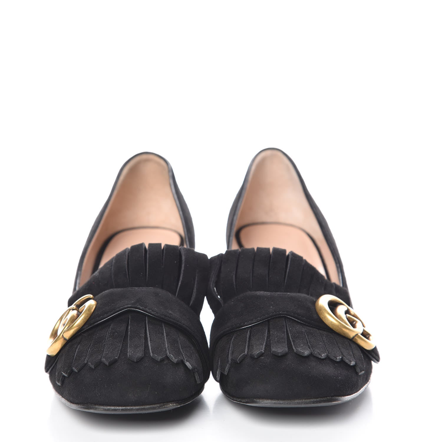 Gucci Kid Scamosciato GG Marmont Fringe 50mm Loafer Pumps 37.5 Black 2 of 14