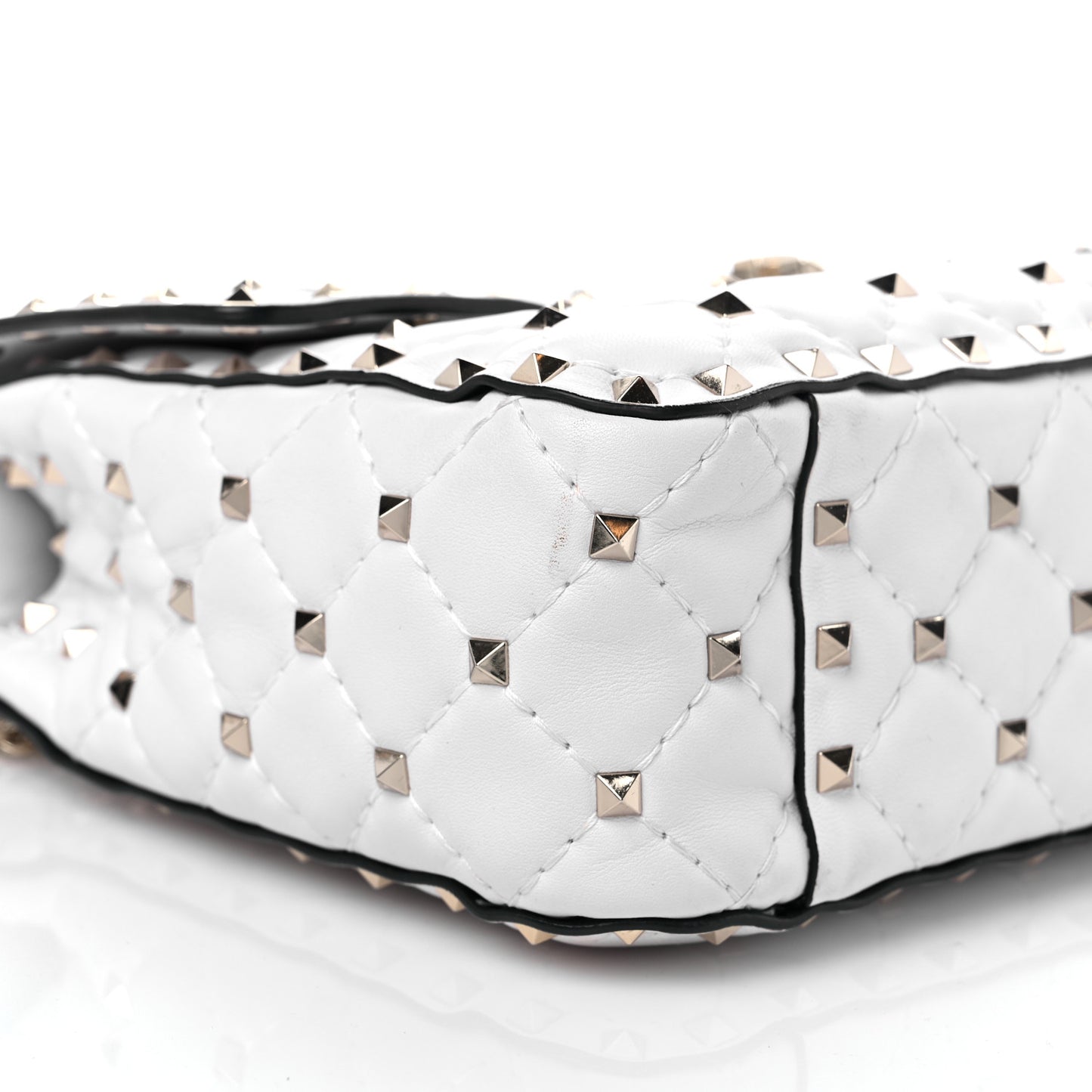 Lambskin VLTN Print Medium Rockstud Spike Shoulder Bag Optic White Black