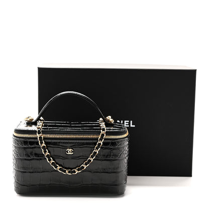 Chanel Calfskin Crocodile Embossed Top Handle Vanity Black 12 of 12
