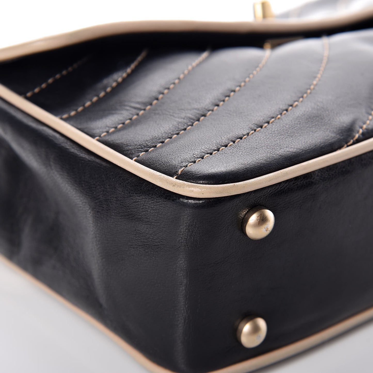 Lambskin Chevron Small Single Flap Bag Black Beige