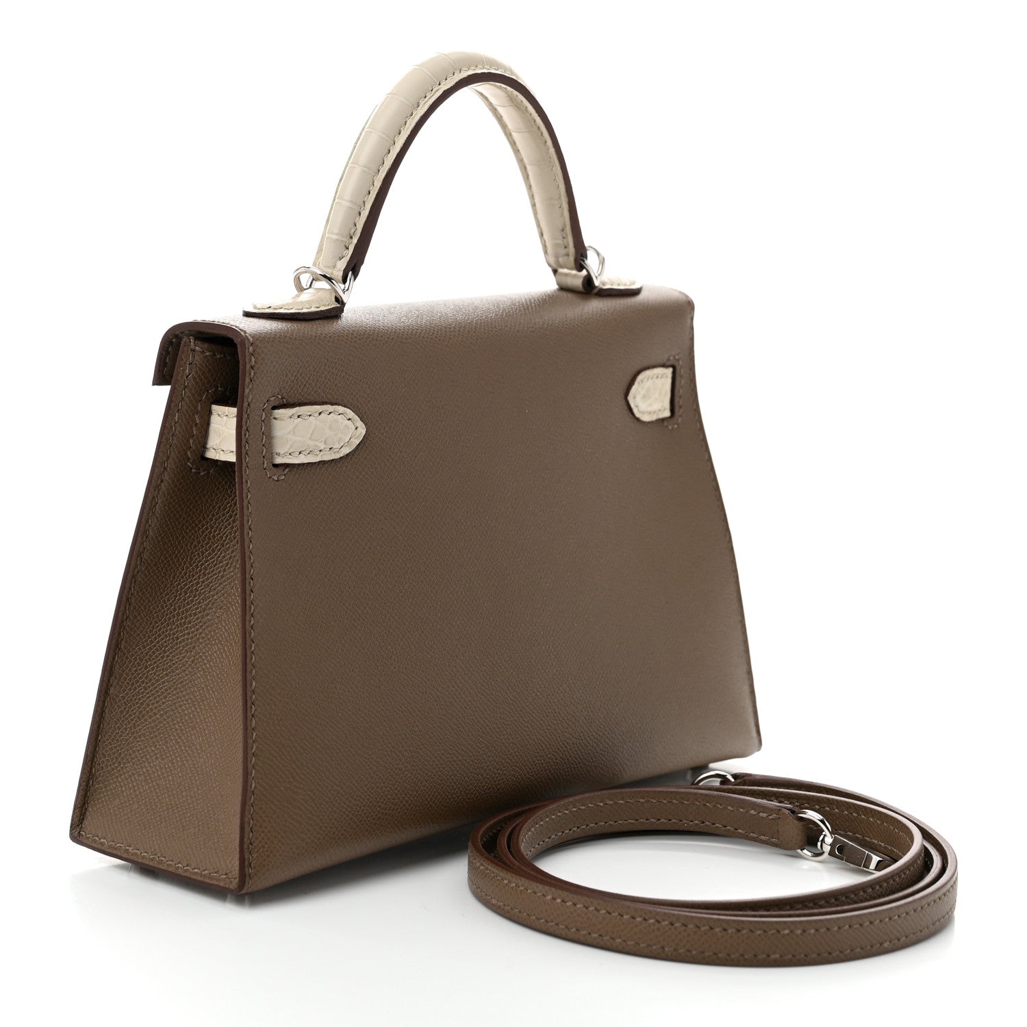 Hermes Madame Calfskin Matte Alligator Mini Kelly Sellier Touch 20 Etoupe Beton 3 of 11