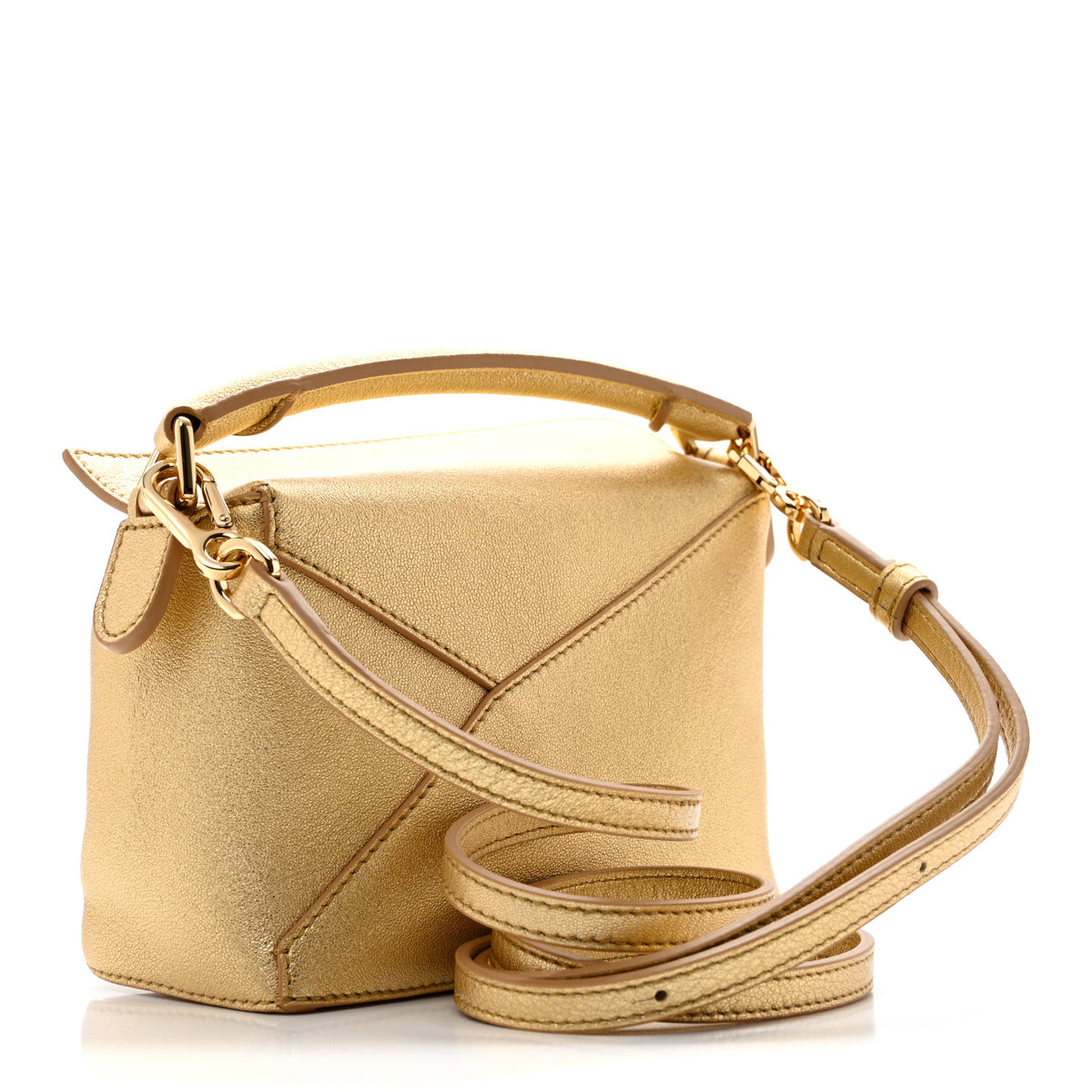 Loewe Laminated Lambskin Mini Puzzle Edge Bag Gold 3 of 10