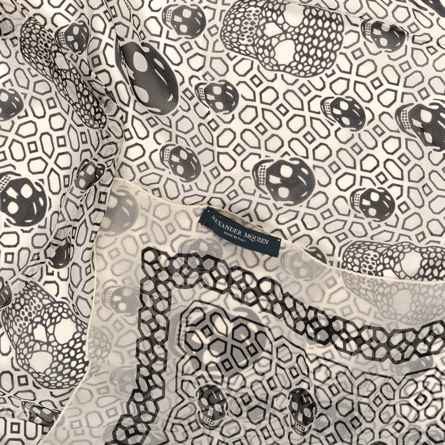 Silk Chiffon Skull Scarf Black White