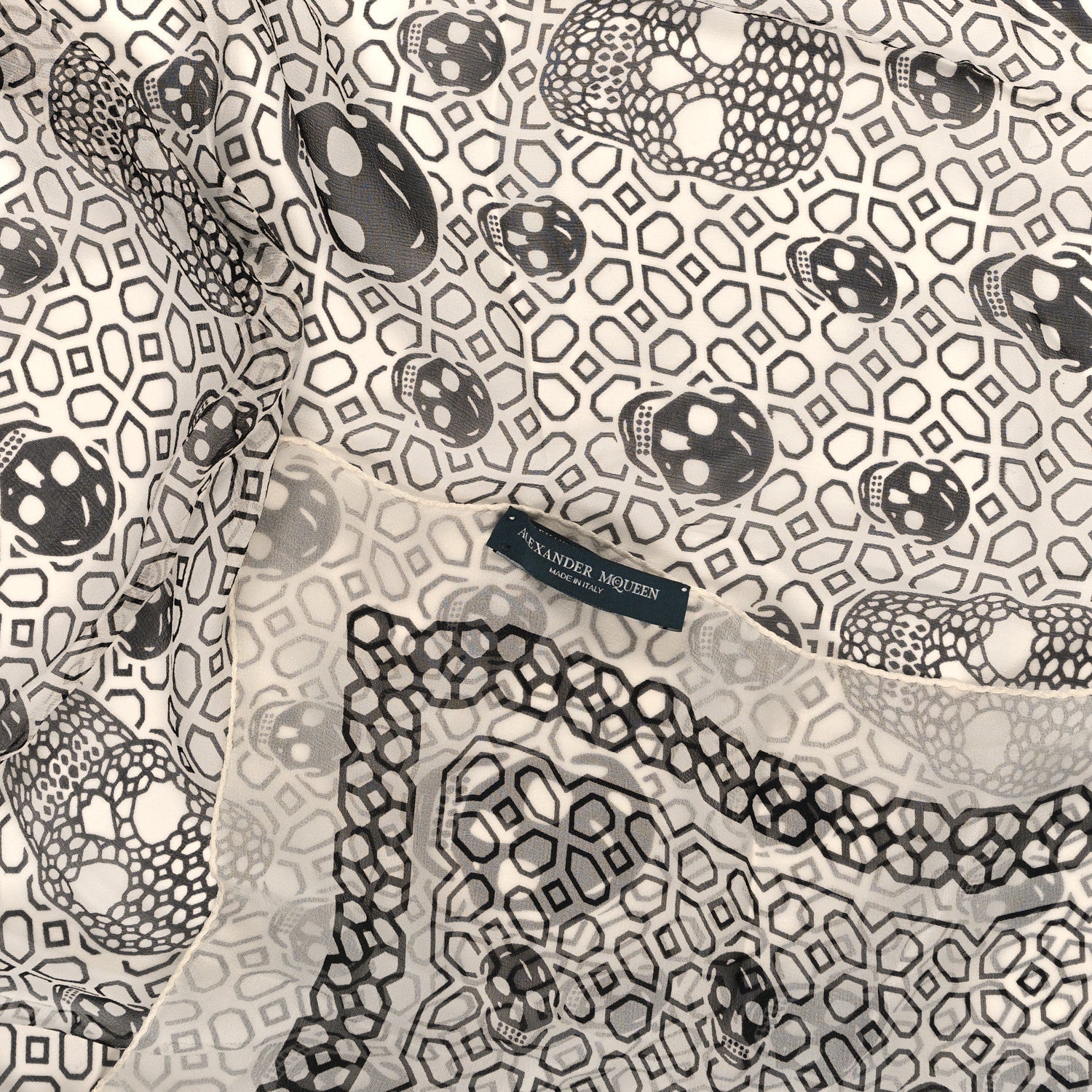 Alexander McQueen Silk Chiffon Skull Scarf Black White 3 of 3