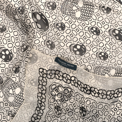 Alexander McQueen Silk Chiffon Skull Scarf Black White 3 of 3