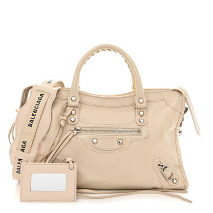 Balenciaga Agneau Classic Silver Hardware S City Logo Strap Light Beige Black 1 of 10