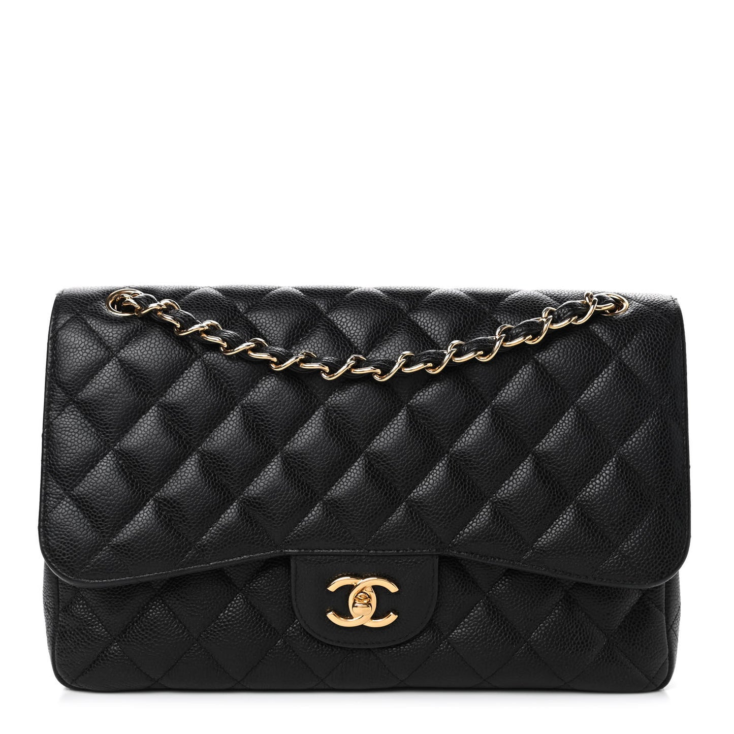 Caviar Quilted Jumbo Double Flap Black