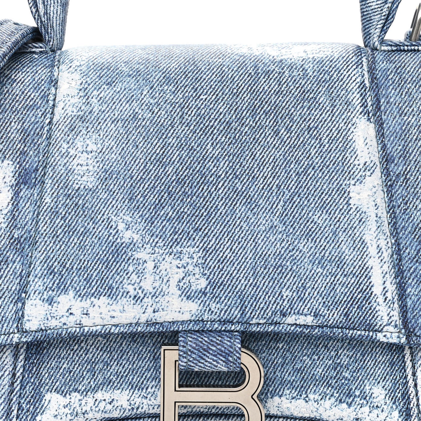 Nappa Denim Printed Small Hourglass Top Handle Bag Denim Blue