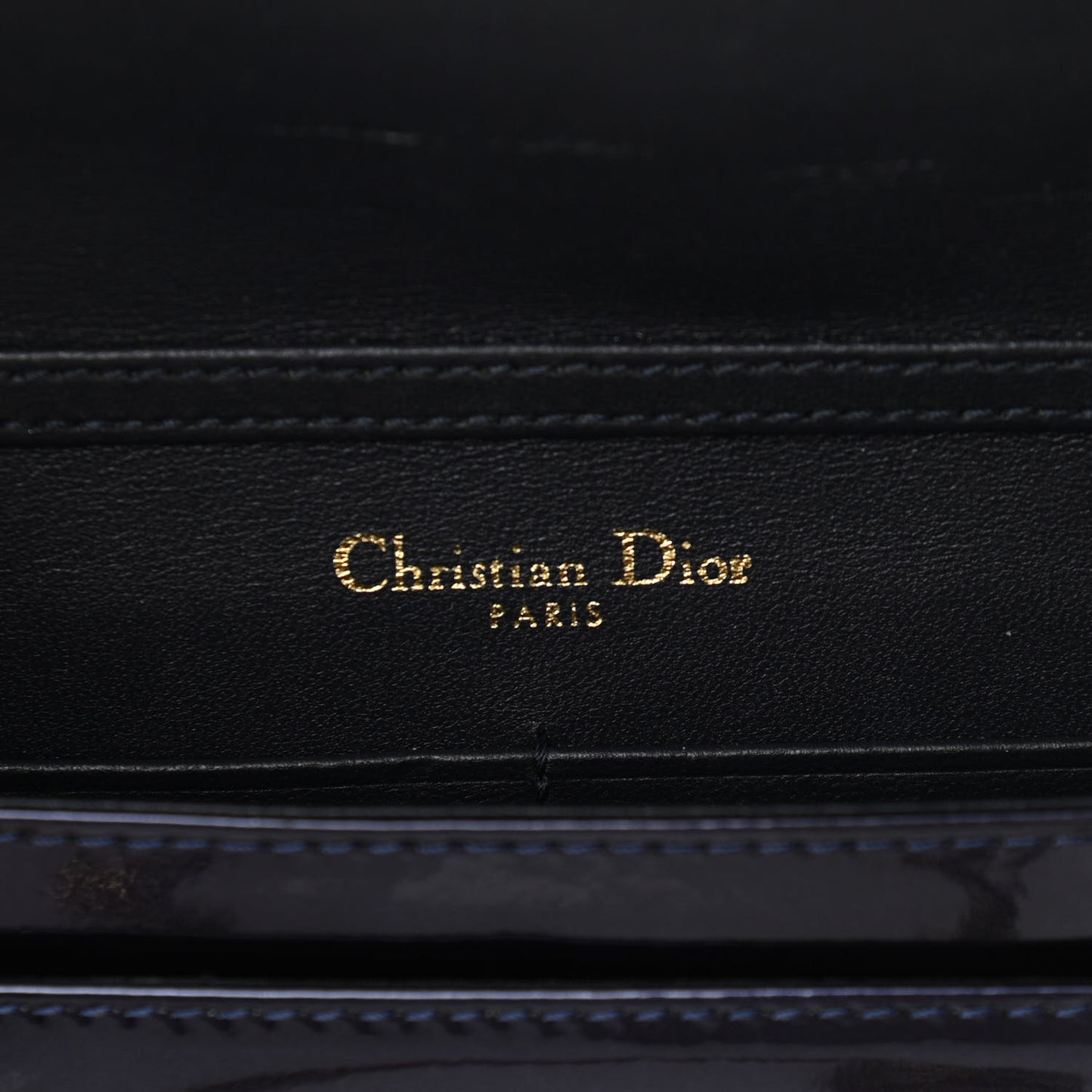 Metallic Patent Micro-Cannage Diorama Wallet on Chain Pouch Navy Blue