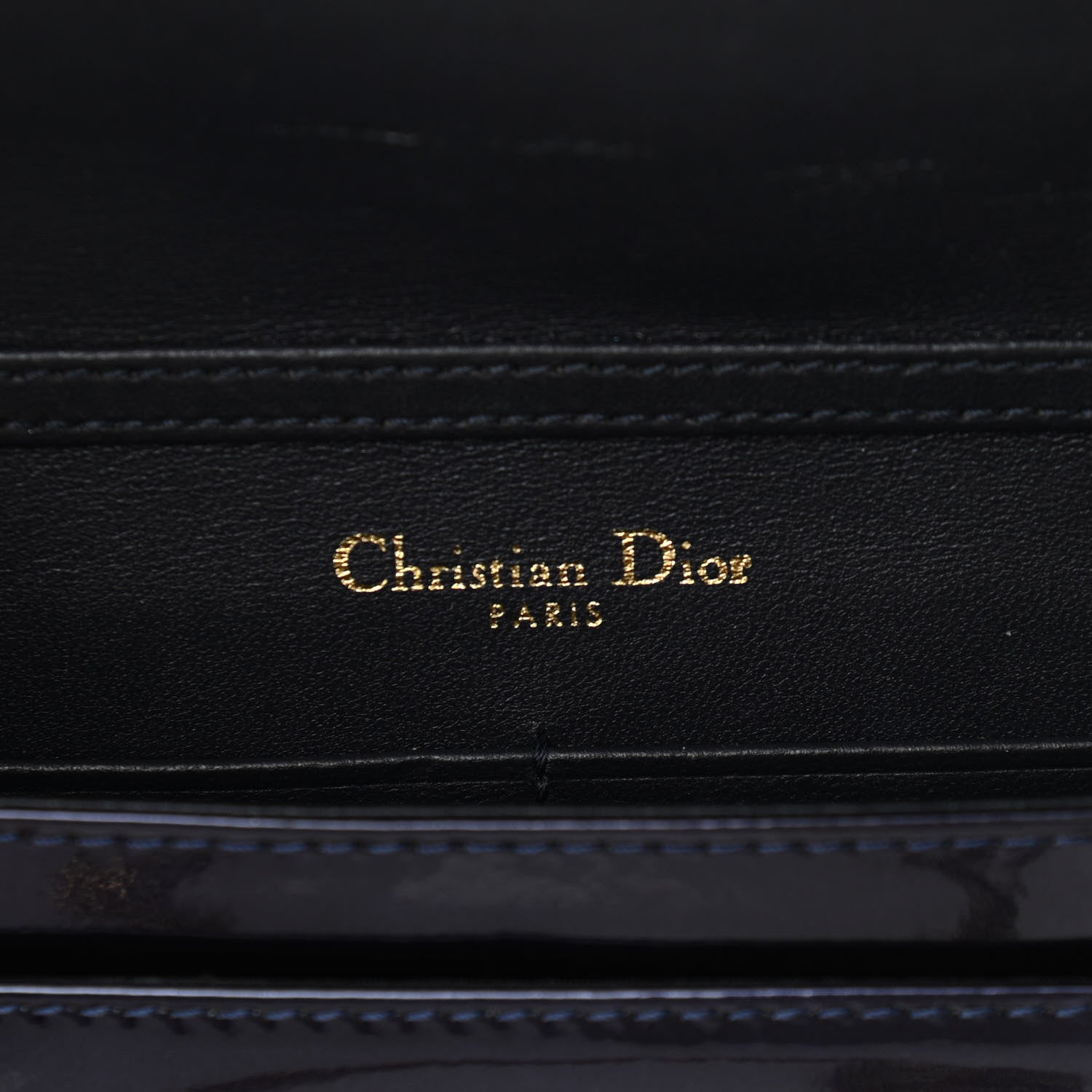 Christian Dior Metallic Patent Micro-Cannage Diorama Wallet on Chain Pouch Navy Blue 6 of 11