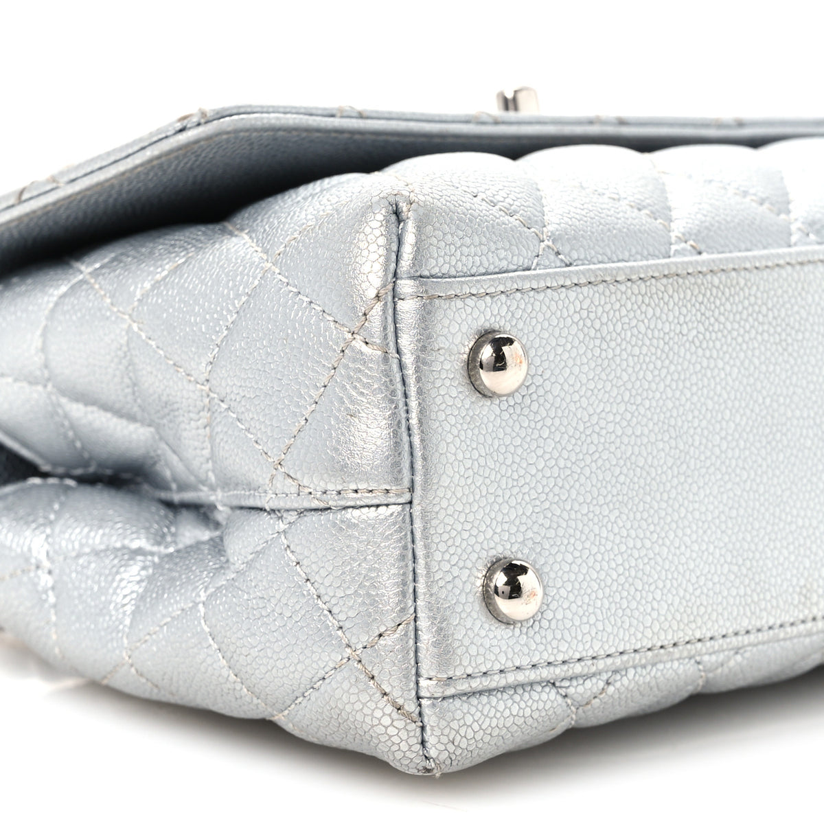 Metallic Caviar Quilted Mini Coco Handle Flap Silver