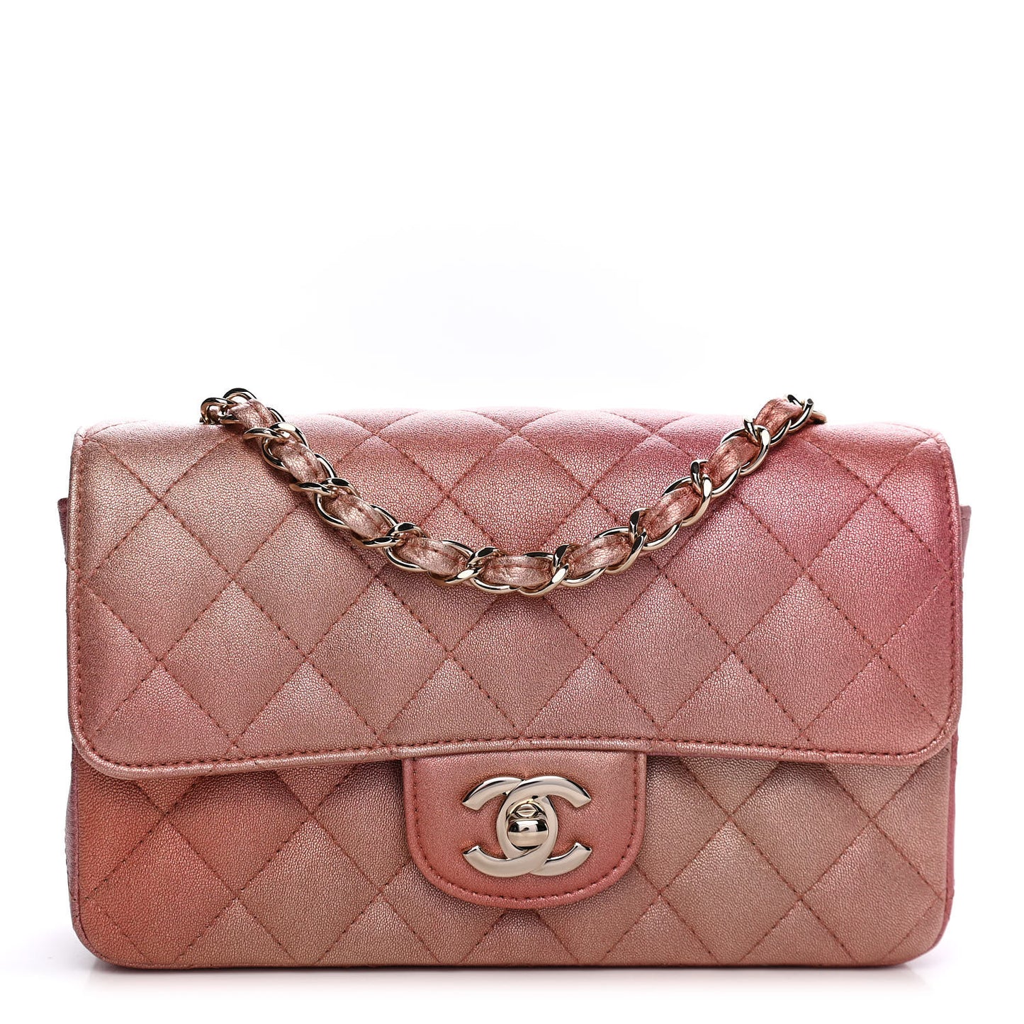 Metallic Lambskin Quilted Ombre Mini Rectangular Flap Pink