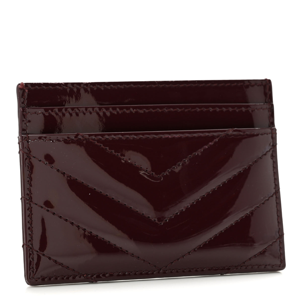 Vernice Matelasse Chevron Monogram Credit Card Case Dark Red WIne