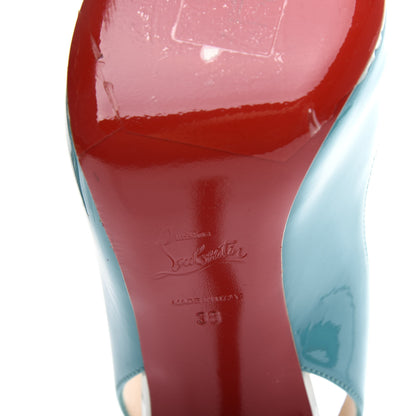 Christian Louboutin Patent Flo Sling 120 Pumps 38 Caraibes Canari 9 of 12