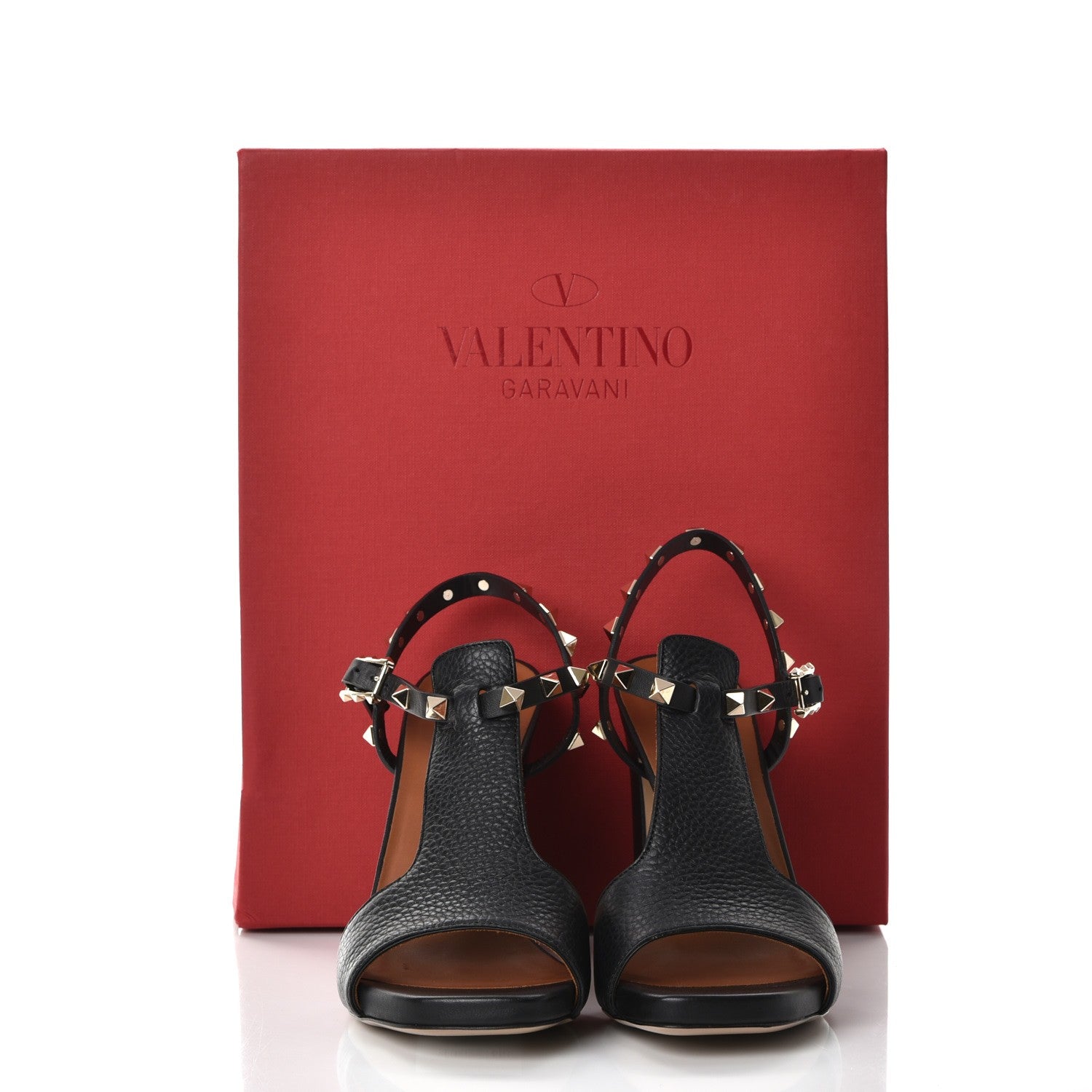 Valentino Garavani Grained Calfskin Rockstud Ankle Strap 5/105mm Sandals 37.5 Black 11 of 11