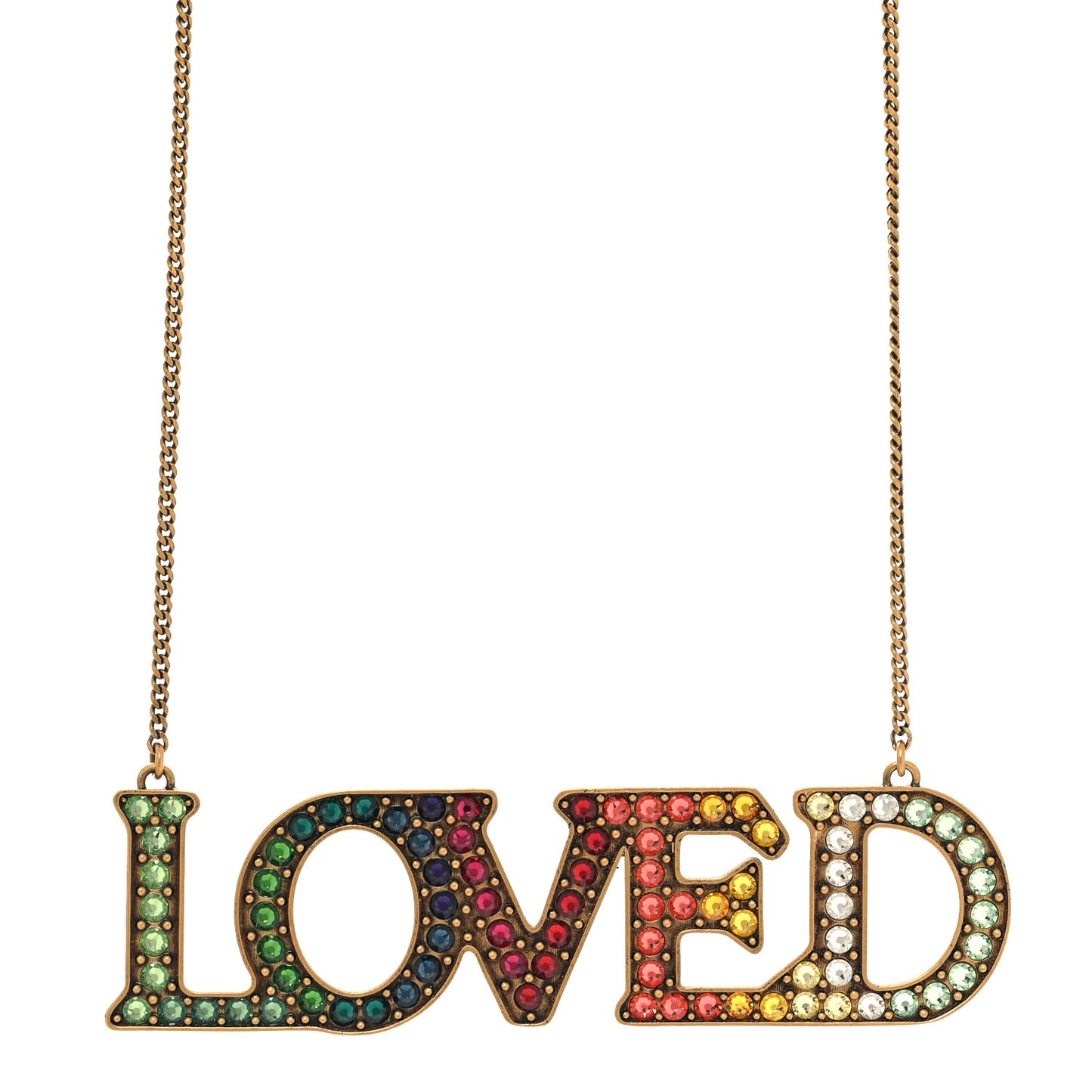 Metal Crystal Loved Short Necklace Aged Gold
