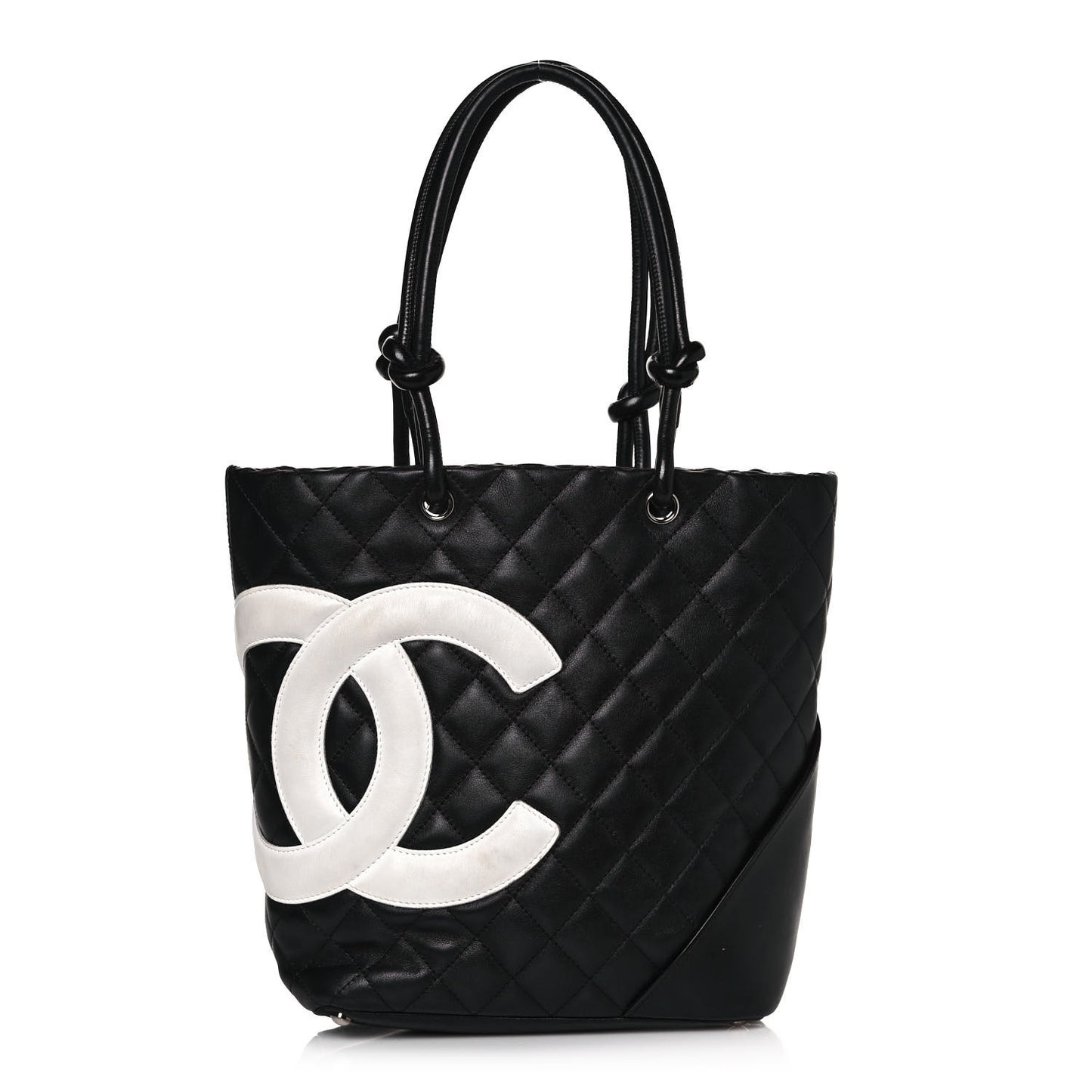 Calfskin Quilted Medium Cambon Tote Black White