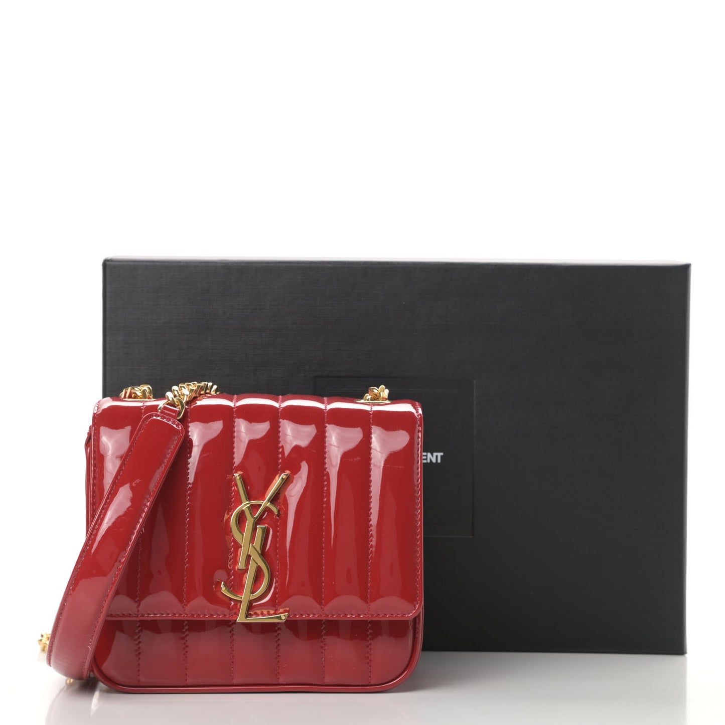Patent Matelasse Monogram Small Vicky Chain Bag Red