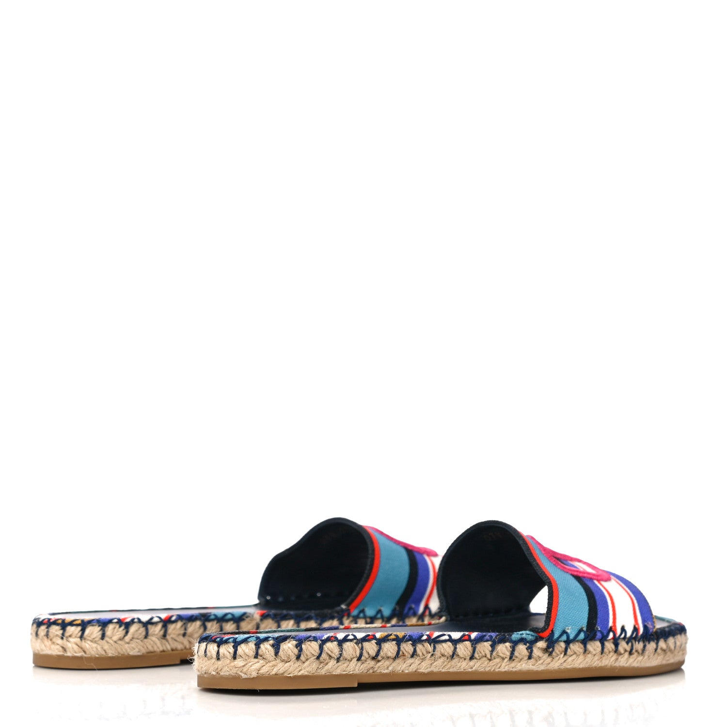Valentino Garavani Canvas Embroidered Vlogo Espadrille Flat Slide Sandals 37 Multicolor 3 of 13