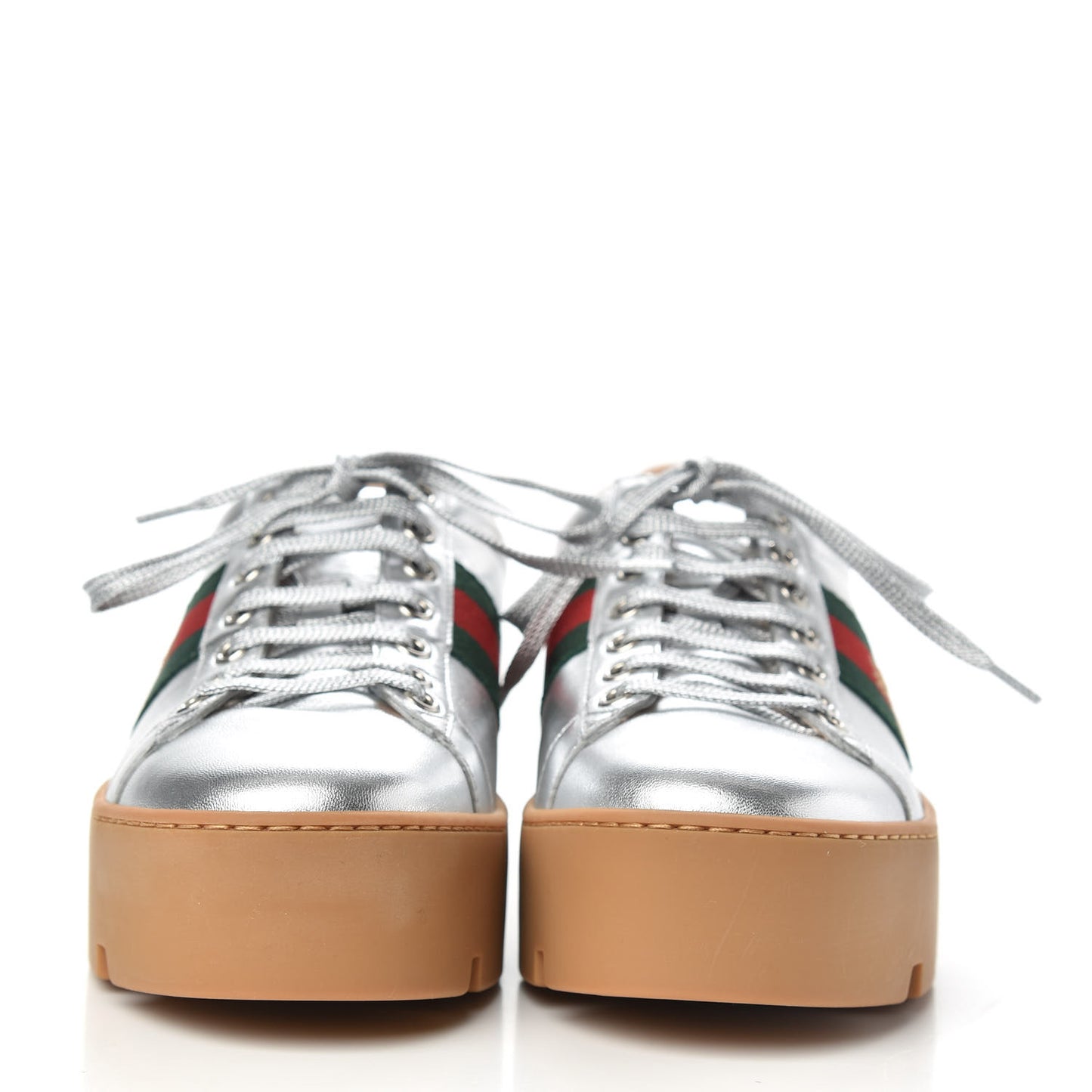 Metallic Nappa Web Bee Embroidered Womens Ace Platform Sneakers 36 Argento Red Flame