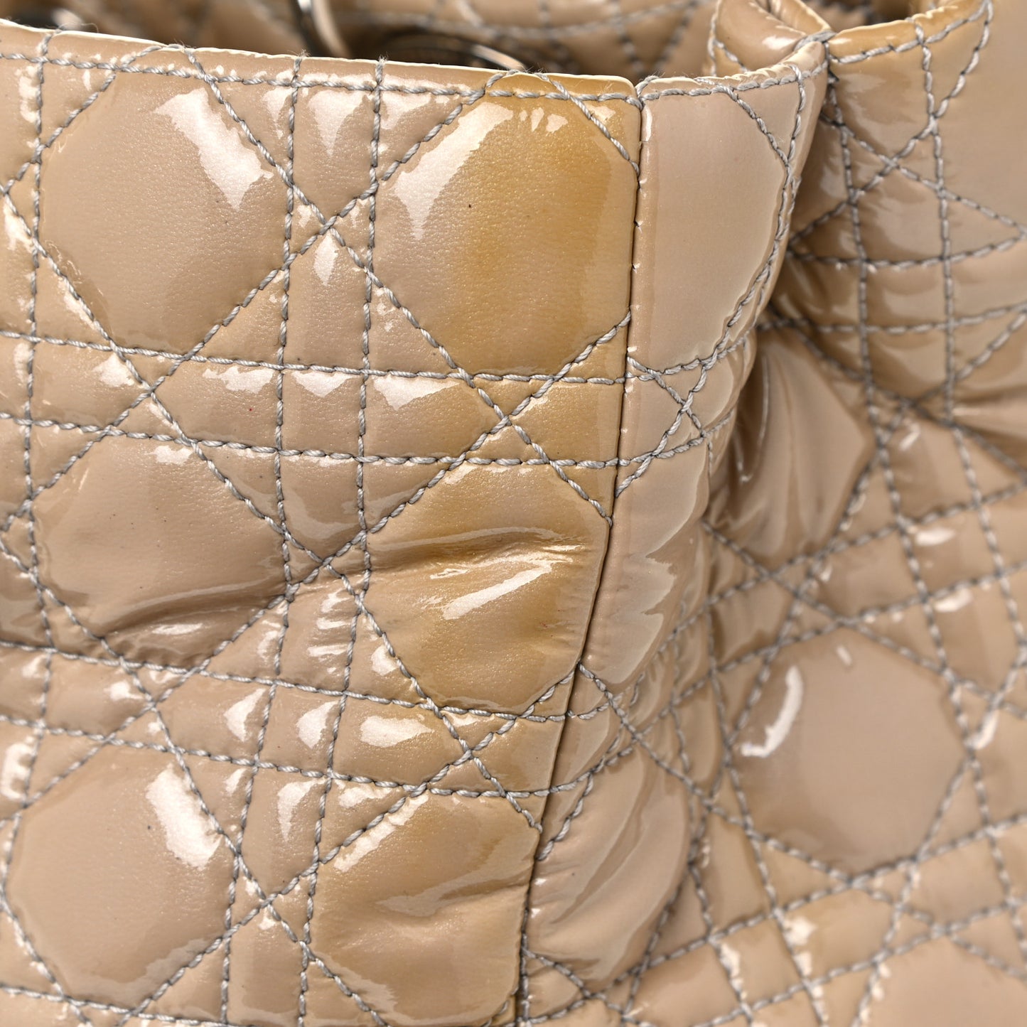 Patent Cannage Large Dior Soft Shopping Tote Beige