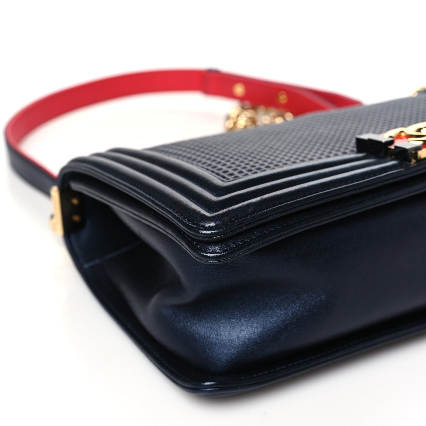 Lambskin Embossed Medium Boy Cube Flap Navy