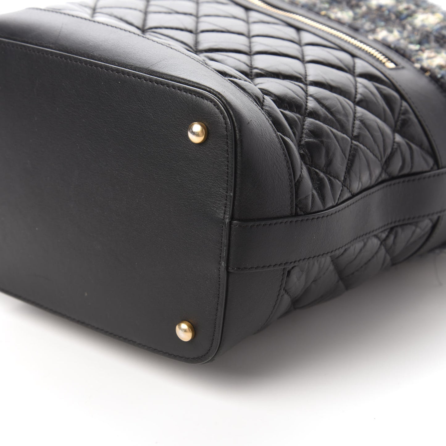 Tweed Aged Calfskin Quilted Casual Style Hobo Black