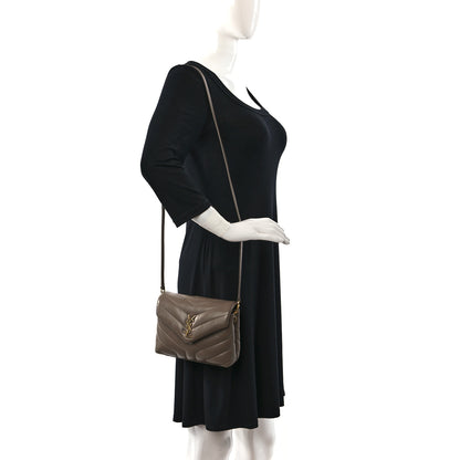 Saint Laurent Calfskin Y Quilted Monogram Toy Loulou Crossbody Bag Taupe 2 of 11