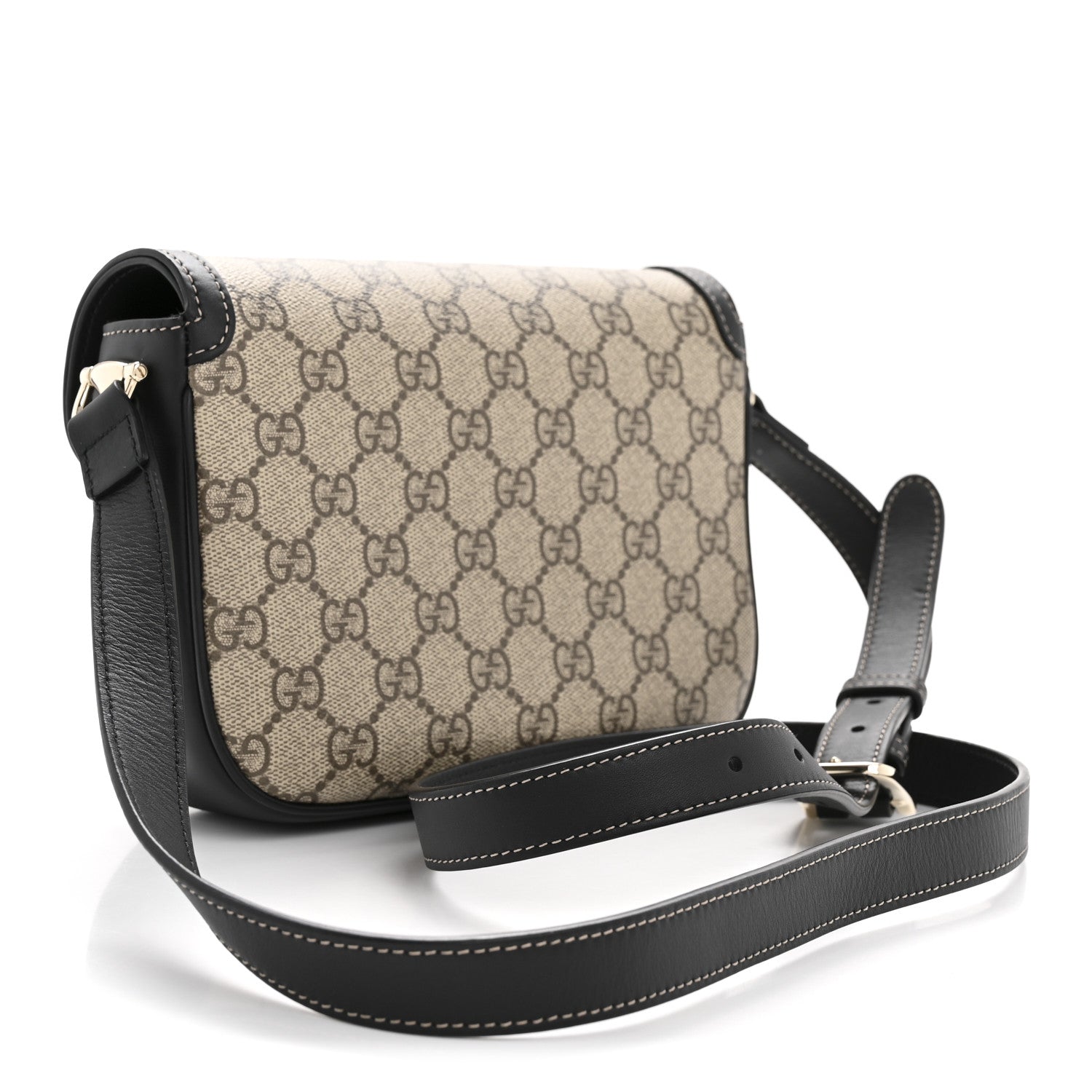 Gucci GG Supreme Monogram Horsebit 1955 Soft Small Shoulder Bag Beige Black 3 of 11