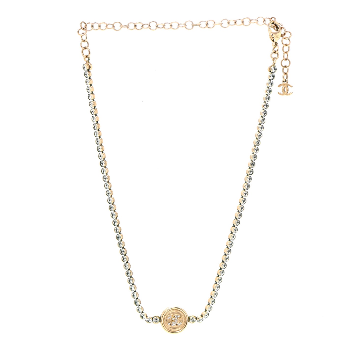 Crystal CC Chain Short Necklace Gold