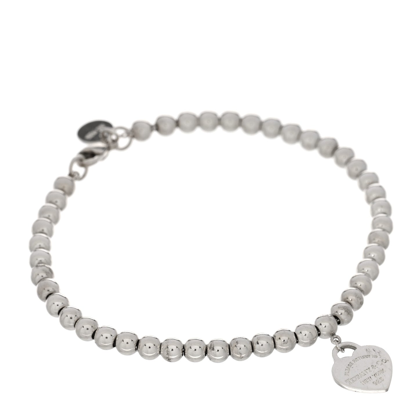 Sterling Silver Enamel 4mm Return To Tiffany Heart Tag Bead Bracelet Blue