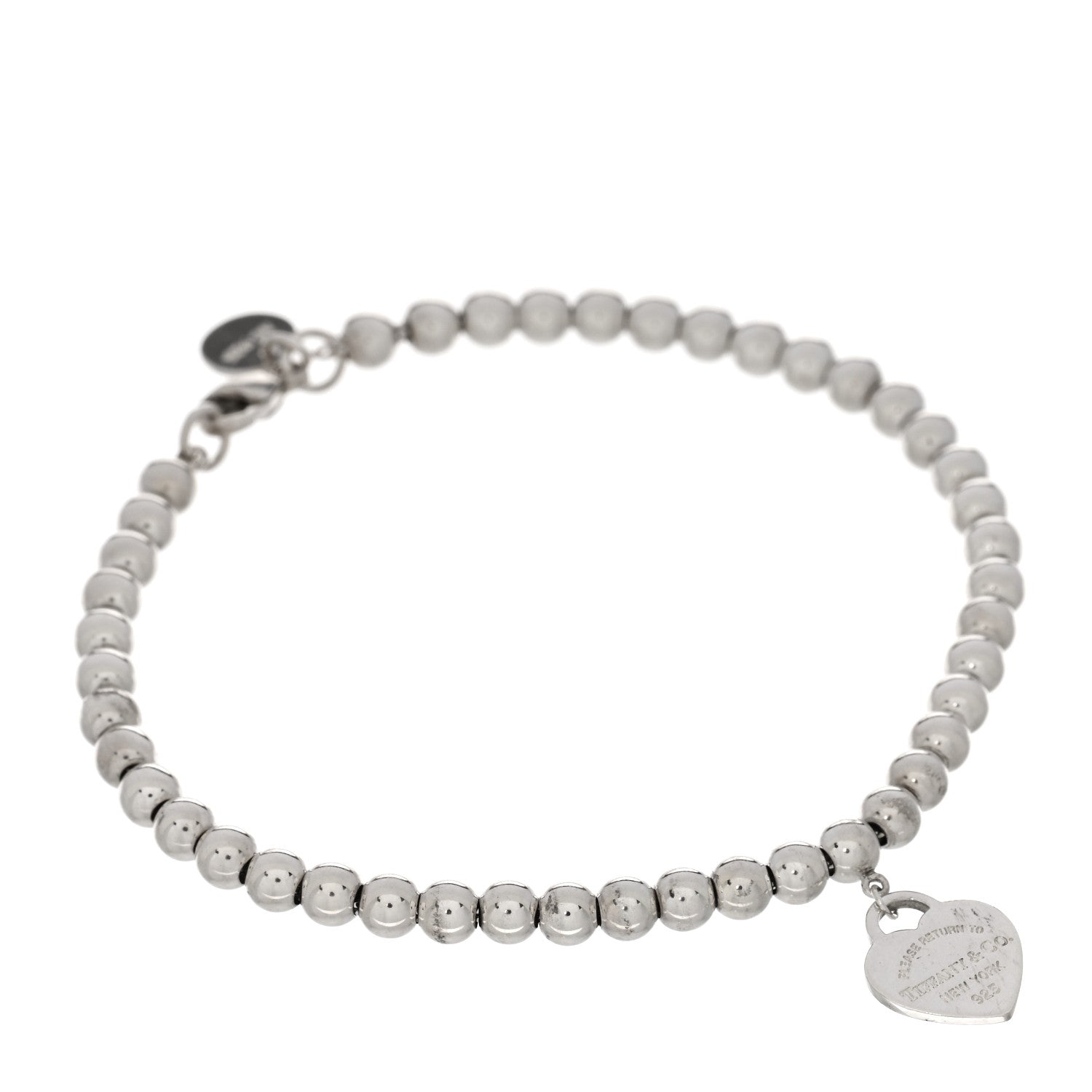 Tiffany Sterling Silver Enamel 4mm Return To Tiffany Heart Tag Bead Bracelet Blue 1 of 4