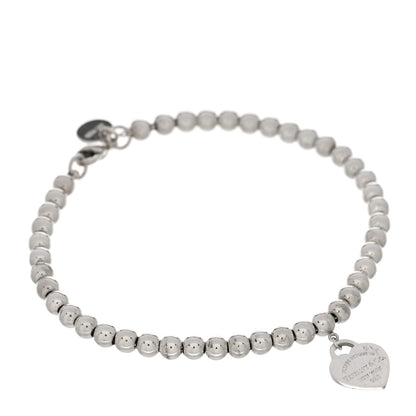 Tiffany Sterling Silver Enamel 4mm Return To Tiffany Heart Tag Bead Bracelet Blue 1 of 4