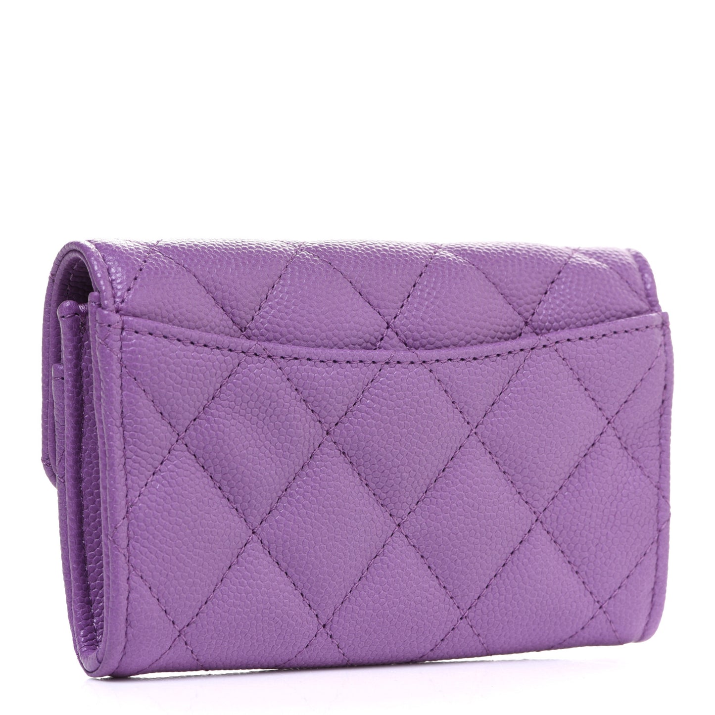 Caviar Quilted Flap Card Holder Wallet Purple