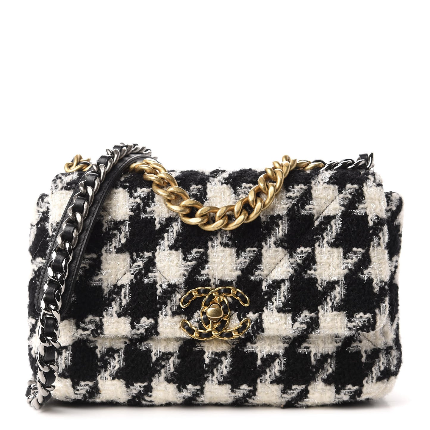 Tweed Quilted Medium 19 Flap Black Ecru White