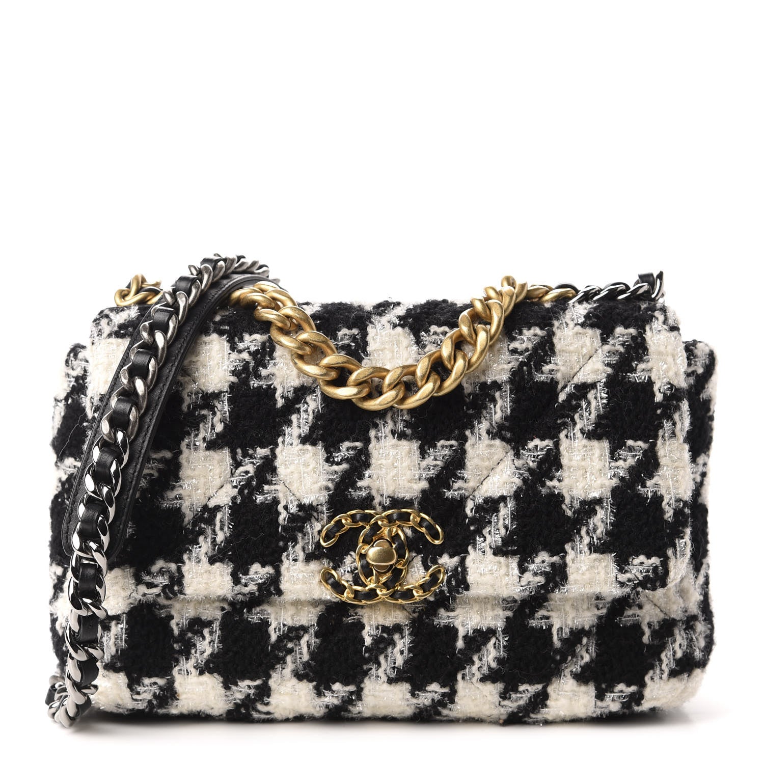 Chanel Tweed Quilted Medium 19 Flap Black Ecru White 1 of 11