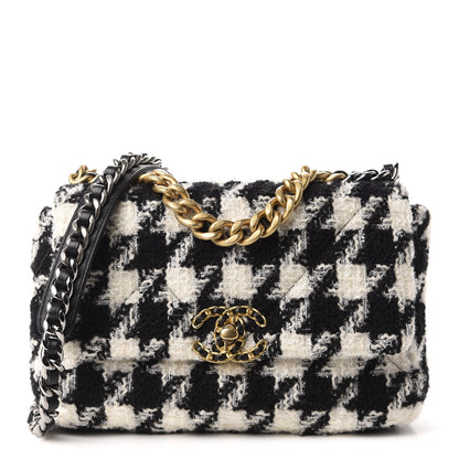 Chanel Tweed Quilted Medium 19 Flap Black Ecru White 1 of 11