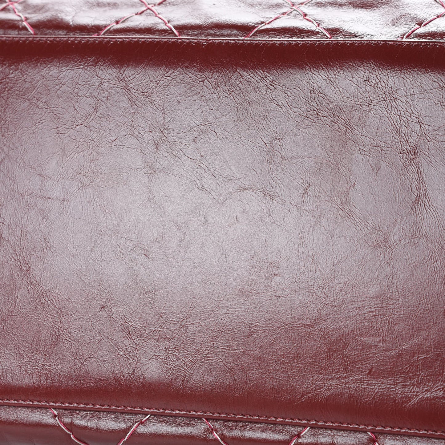 Glazed Goatskin Double Stitch Shoulder Bag Rouge