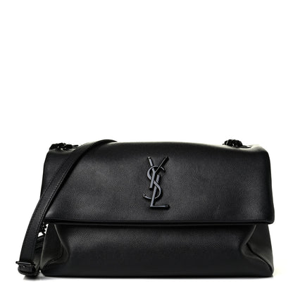 Saint Laurent Grain De Poudre Medium West Hollywood Monogram Fold-Over Black 1 of 7