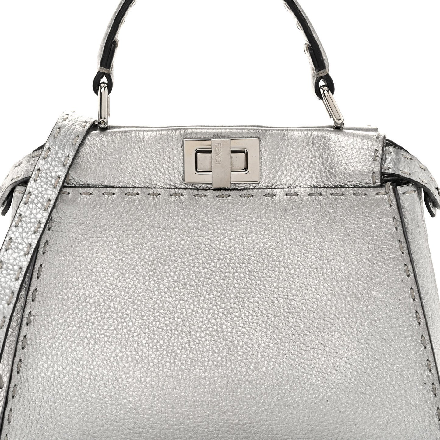 Cuoio Romano Lux Selleria Mini Peekaboo Iconic Satchel Argento